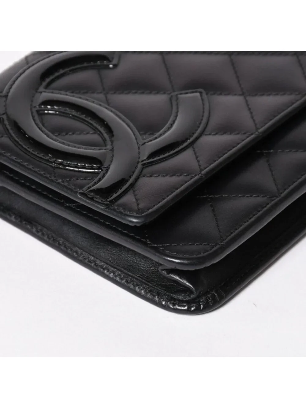 Chanel Cambon Line Chain Wallet Quilted Lambskin CC Logo Patent Black Pink